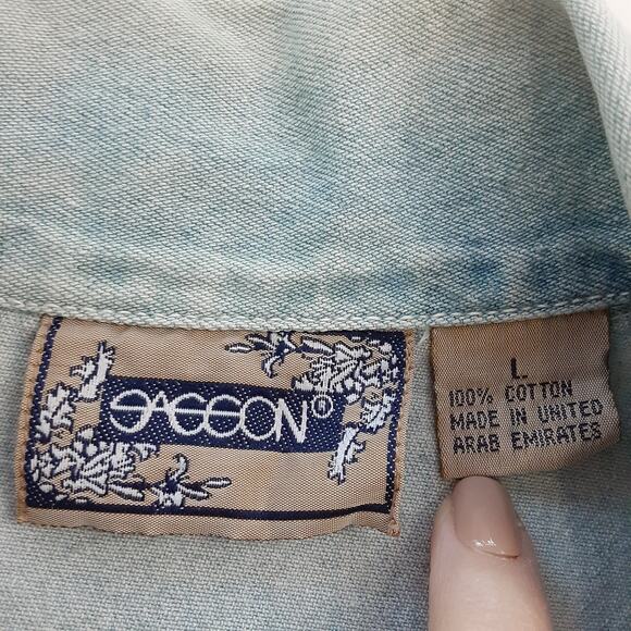 Vintage 90s Gilet Denim Vest Chest Pocket Waistcoat Cropped Zip Front Womens L - Picture 5 of 10